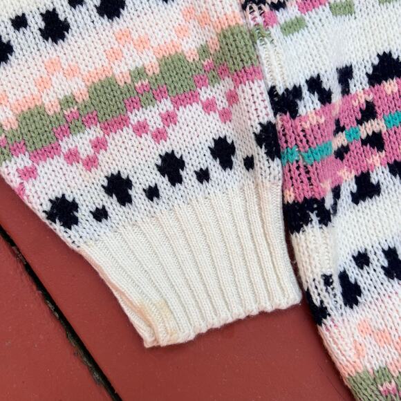 Vintage Clifton Place Fair Isle Pattern Mock Neck Knit Nordic Sweater L Flowery - Picture 8 of 9